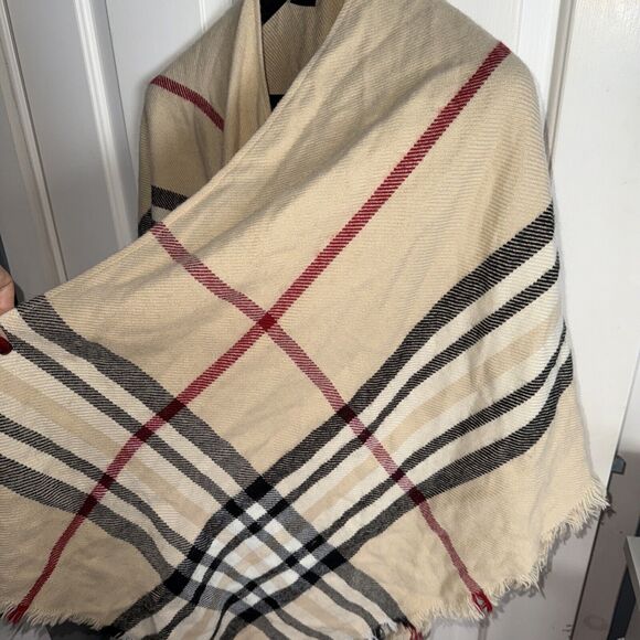 Women's V. FRAAS Plaid Ruana Open Poncho Wrap One Size - Picture 3 of 6